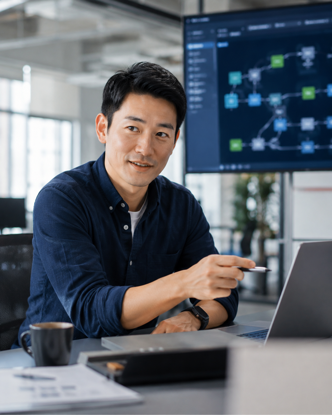 Applied AI professional working in a modern technology office