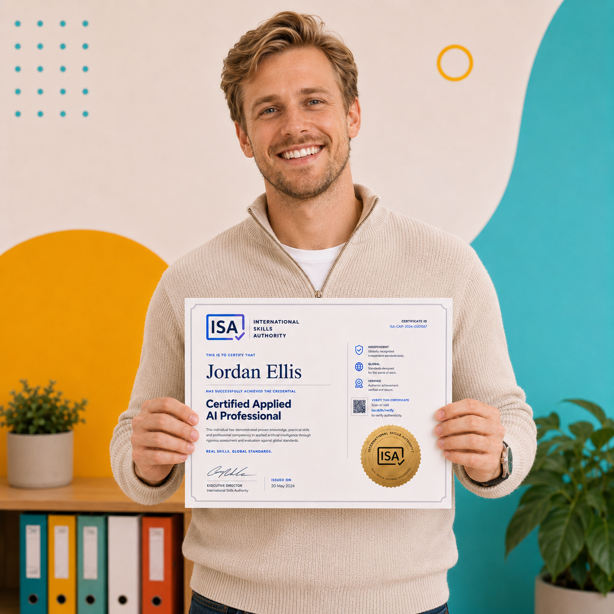 Professional holding an ISA Certified Applied AI certificate