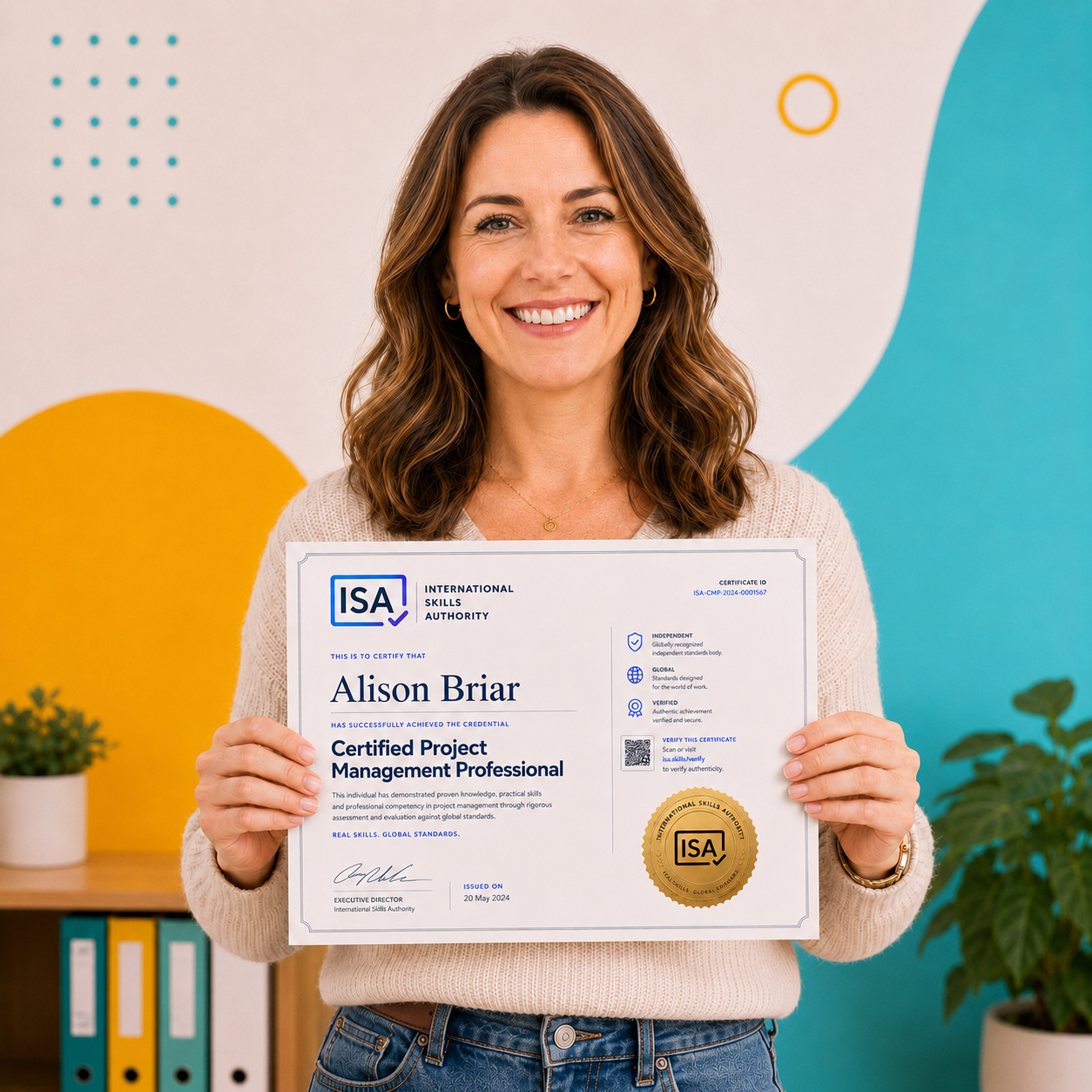 Professional holding an ISA Certified Project Management certificate