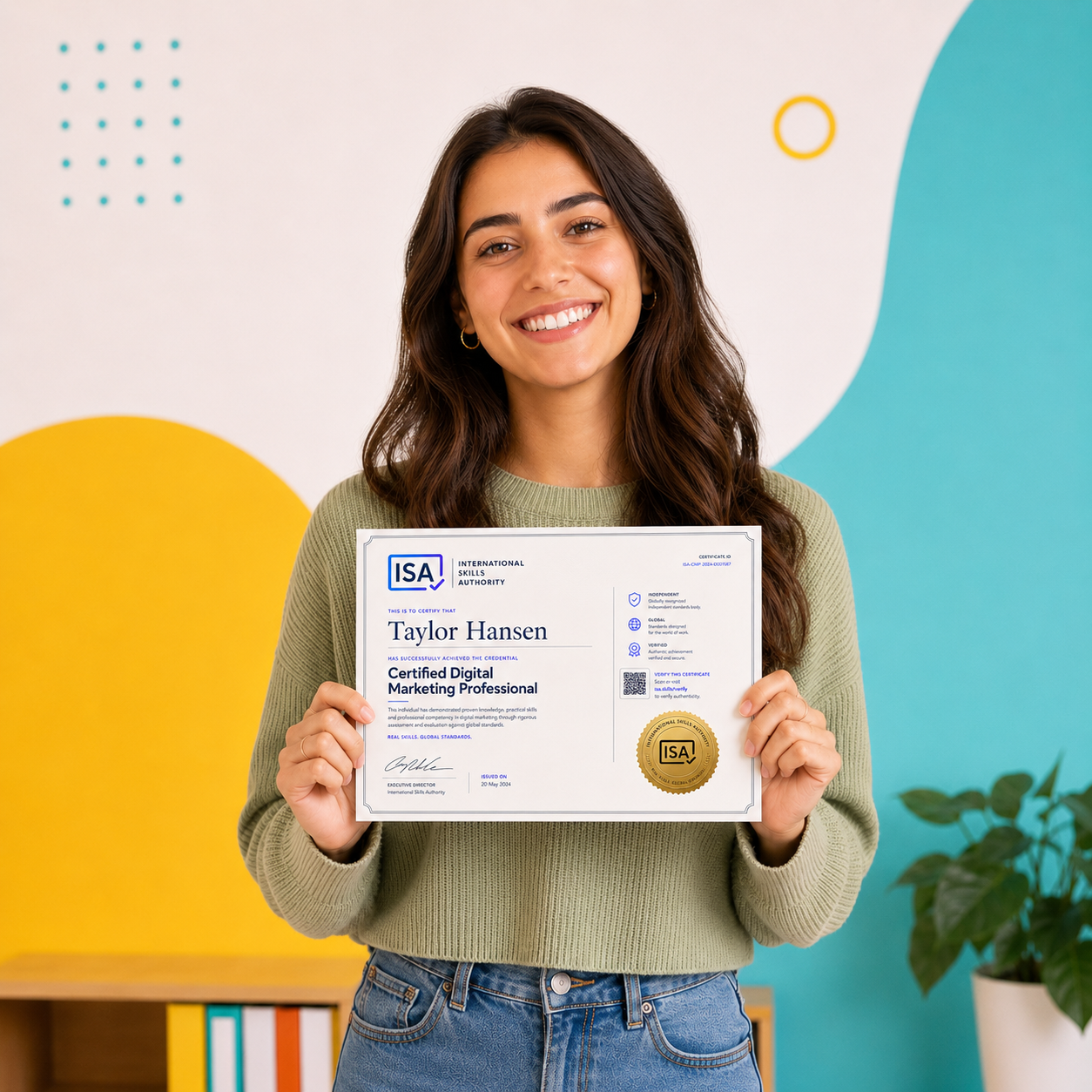 Smiling professional holding certificate